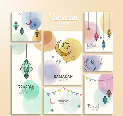 Kareem ramadan watercolor card vector watercolor ramadan kareem card   