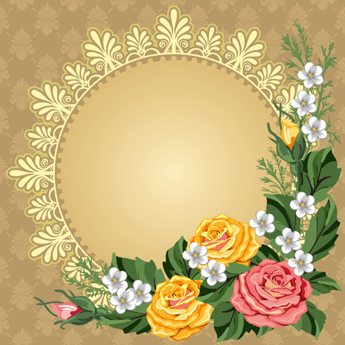 Beautiful flower with retro frame vector material 03 Retro font frame flower beautiful   