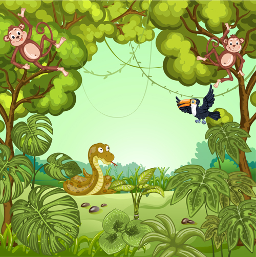 Jungle with wild animals cartoon vector 03 wild jungle cartoon animals   