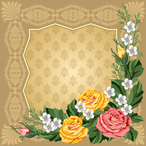 Beautiful flower with retro frame vector material 02 Retro font frame flower beautiful   