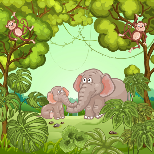 Jungle with wild animals cartoon vector 02 wild jungle cartoon animals   