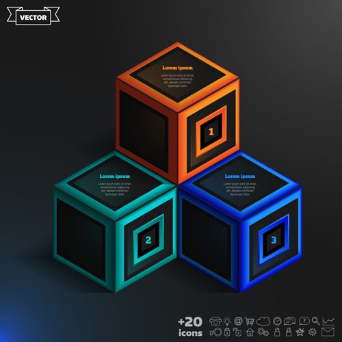 Blue cube infographic black vector 07 infographic cube blue black   