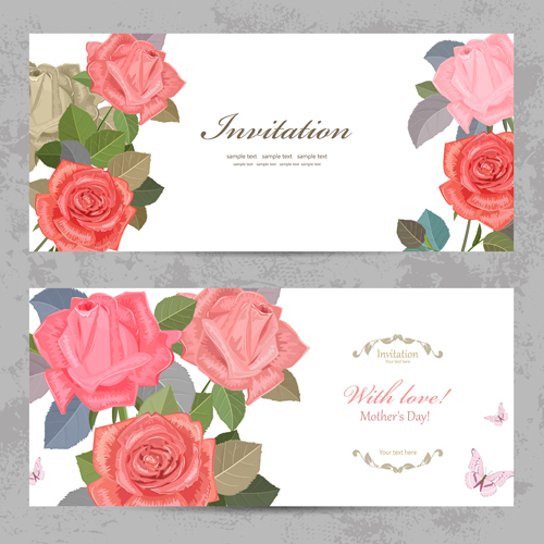 Flower rose invitation card vector 03 rose invitation flower card   