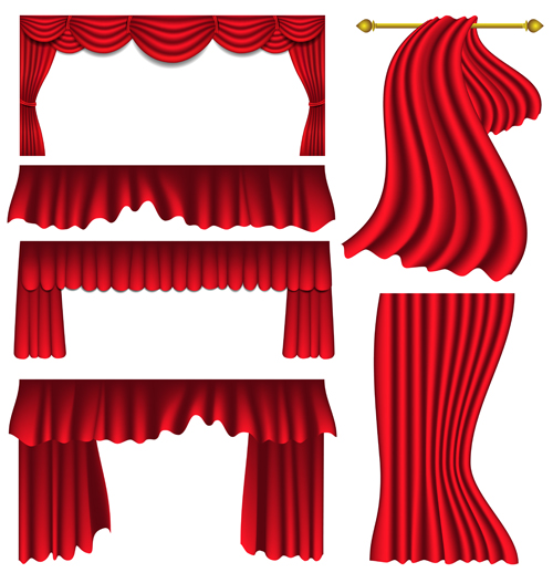 Red silk curtains design vector set 07 silk red curtains   