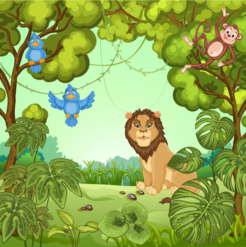 Jungle with wild animals cartoon vector 01 wild jungle cartoon animals   