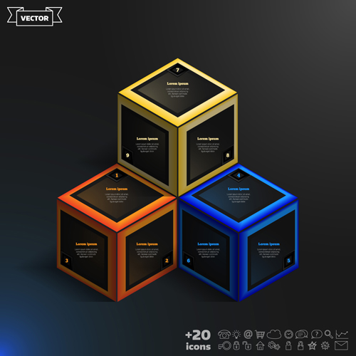 Blue cube infographic black vector 06 infographic cube blue black   