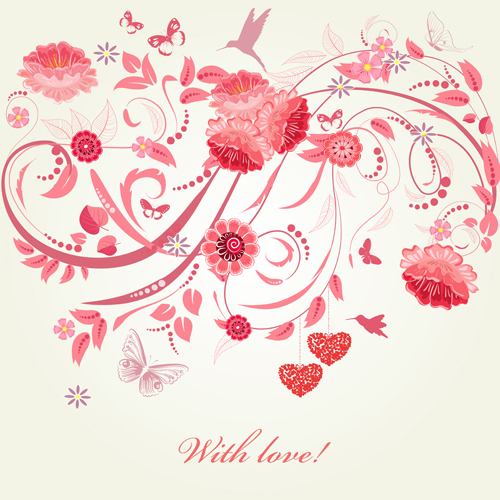 Pink floral with heart vector material pink material heart floral   
