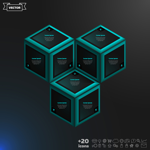 Blue cube infographic black vector 05 infographic cube blue black   