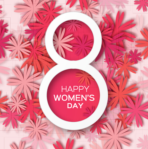 Womens Day 8 March holiday background with paper flower vector 17 womens paper MarchV holiday flower background   