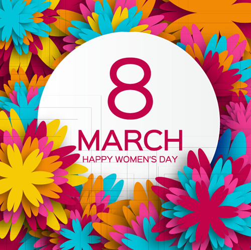Womens Day 8 March holiday background with paper flower vector 16 womens paper MarchV holiday flower background   
