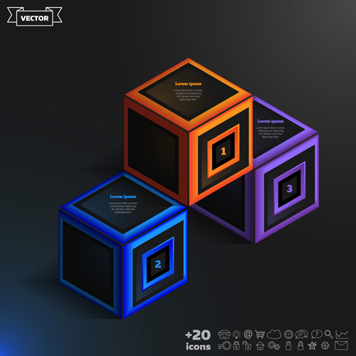 Blue cube infographic black vector 04 infographic cube blue black   