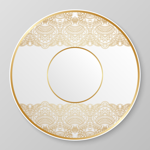 Plates with golden floral ornaments vector 06 plates ornaments golden floral   