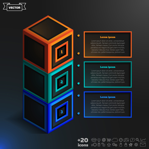 Blue cube infographic black vector 03 infographic cube blue black   