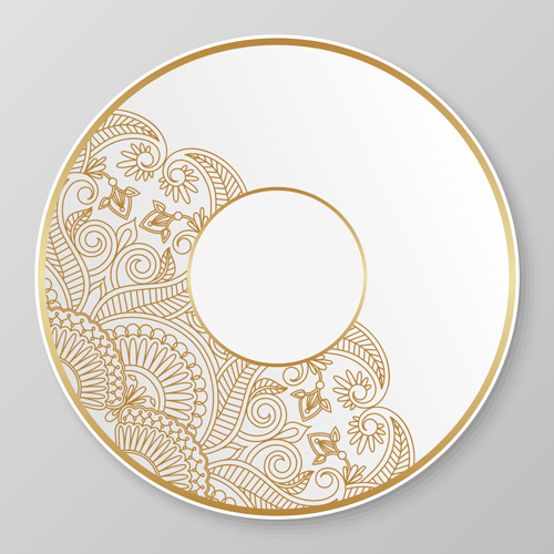 Plates with golden floral ornaments vector 05 plates ornaments golden floral   