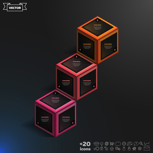 Blue cube infographic black vector 02 infographic cube blue black   