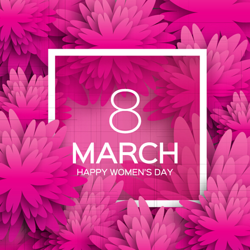 Womens Day 8 March holiday background with paper flower vector 12 womens paper MarchV holiday flower background   