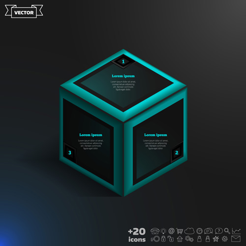 Blue cube infographic black vector 01 infographic cube blue black   