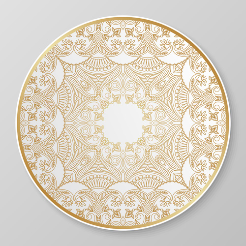 Plates with golden floral ornaments vector 03 plates ornaments golden floral   