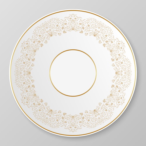 Plates with golden floral ornaments vector 12 plates ornaments golden floral   