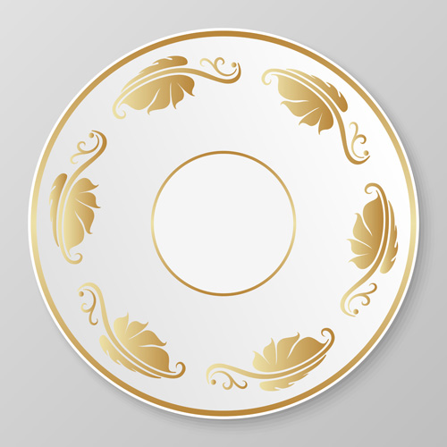 Plates with golden floral ornaments vector 02 plates ornaments golden floral   