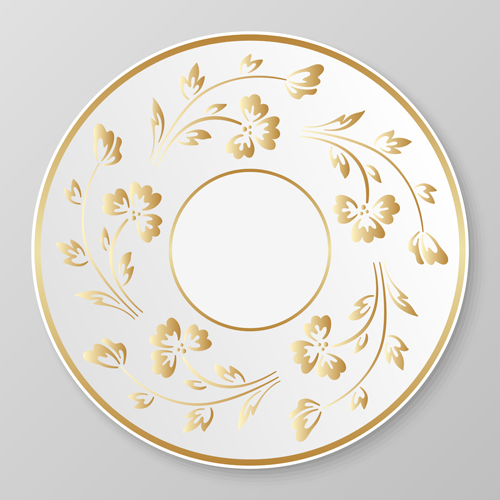 Plates with golden floral ornaments vector 01 plates ornaments golden floral   