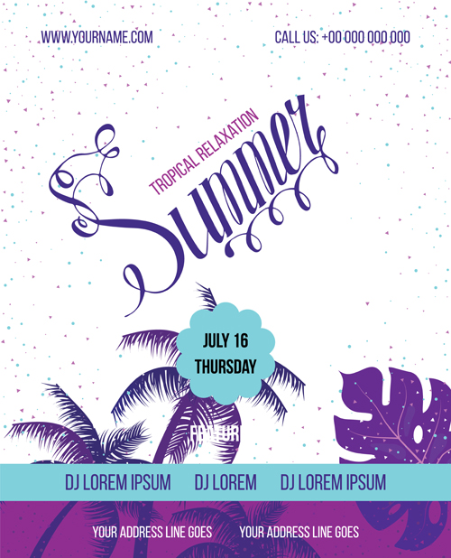 Palm tree with summer beach party flyer vector 05 tree summer party Palm flyer beach   