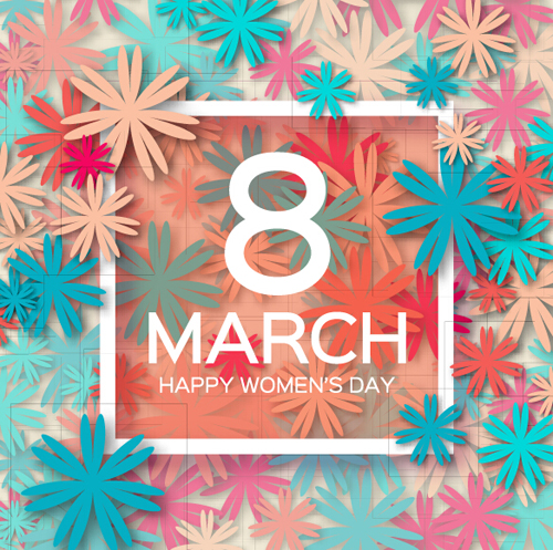 Womens Day 8 March holiday background with paper flower vector 09 womens paper MarchV holiday flower background   