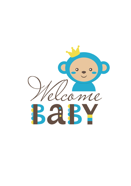 Baby shower card with monkey vector 06 shower monkey card baby   