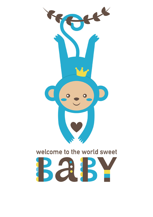 Baby shower card with monkey vector 05 shower monkey card baby   