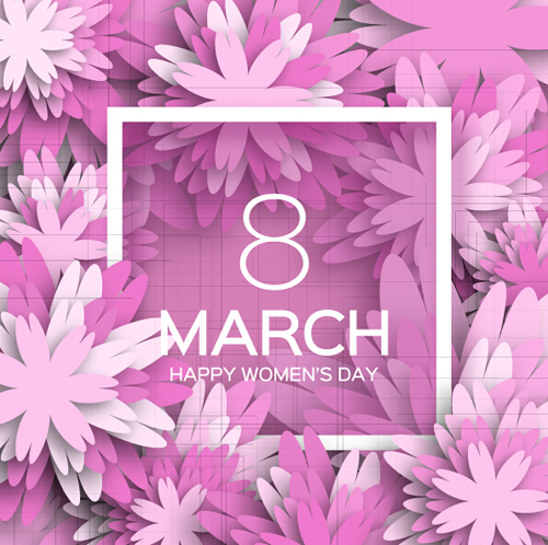 Womens Day 8 March holiday background with paper flower vector 05 womens paper MarchV holiday flower background   