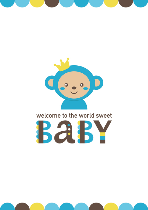 Baby shower card with monkey vector 04 shower monkey card baby   