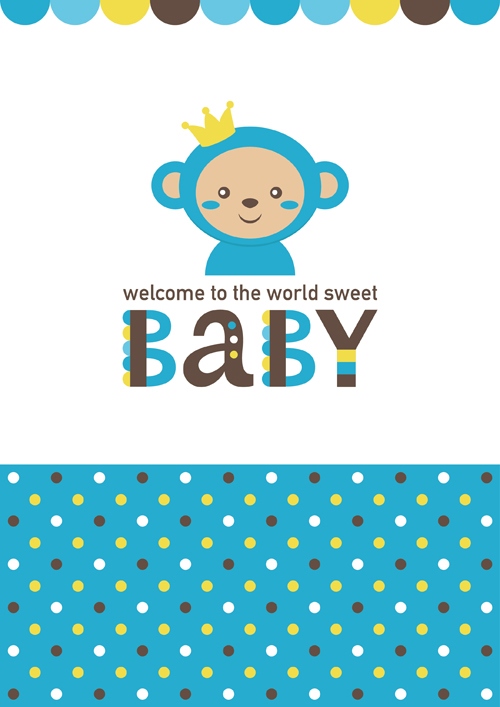 Baby shower card with monkey vector 03 shower monkey card baby   