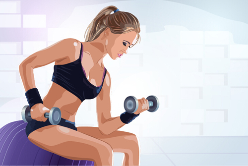 Fitness girl with dumbbells vector material 03 girl fitness dumbbells   