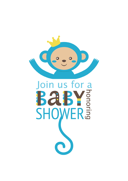 Baby shower card with monkey vector 02 shower monkey card baby   