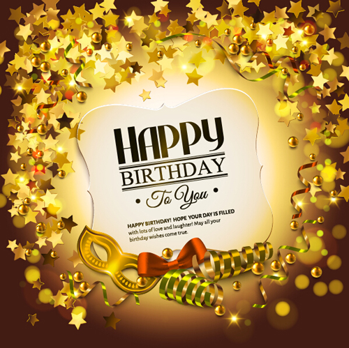 Golden decor with birthday cards vector golden decor cards birthday   