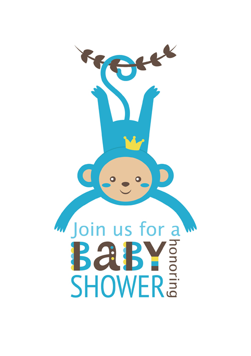 Baby shower card with monkey vector 01 shower monkey card baby   