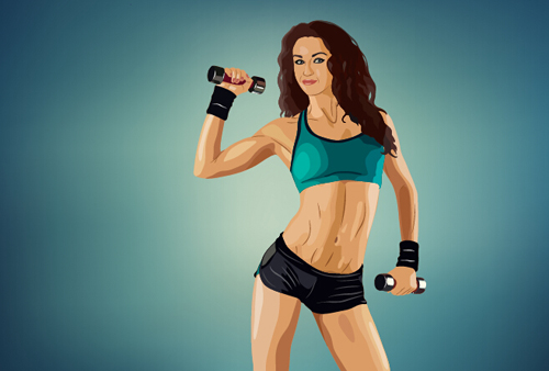 Fitness girl with dumbbells vector material 02 girl fitness dumbbells   