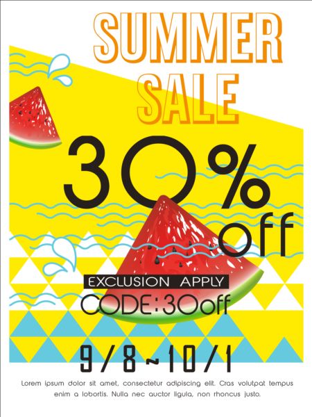 Summer sale poster with watermelon vector watermelon summer sale poster   
