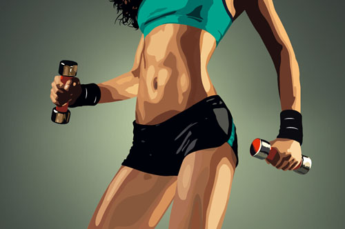 Fitness girl with dumbbells vector material 01 girl fitness dumbbells   