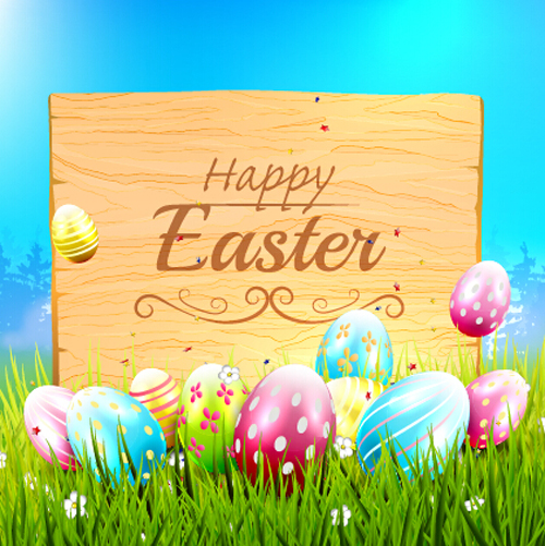 Wood billboard with easter background vector wood easter billboard background   