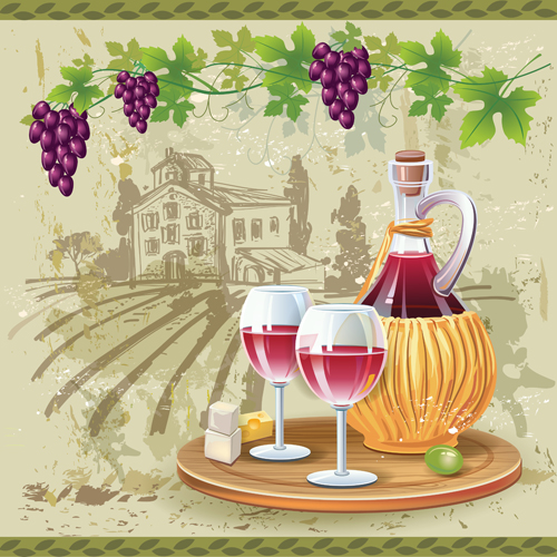 Wine cheese and grapes with farm vector 02 wine grapes farm cheese   