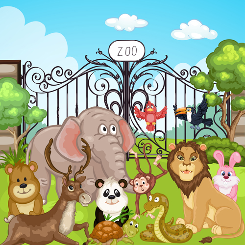 Cartoon zoo scenery vector material 01 Zoo scenery cartoon   