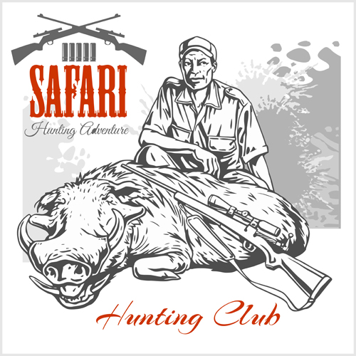 Safari hunting clud poster vector 04 safari poster hunting clud   