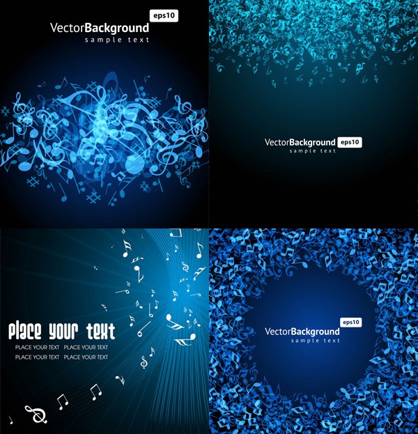 Blue music note backgrounds set vector notes music blue   