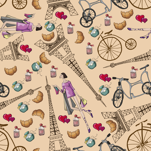 Fashion paris seamless pattern vectors 01 seamless pattern paris fashion   