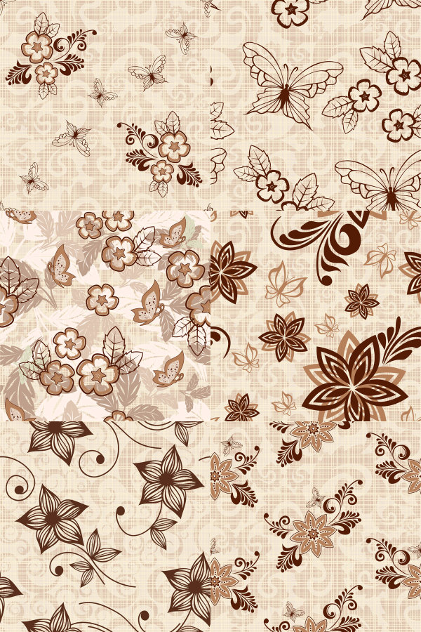 Decorative pattern background vector texture styles Retro font patterns pattern nostalgia leaves lace flowers Europestyle butterflies background   