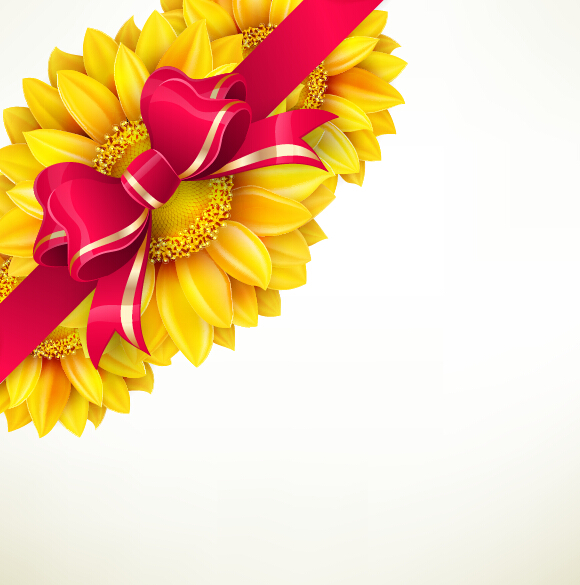 Sunflower flower with red bow vector sunflower flower bow   