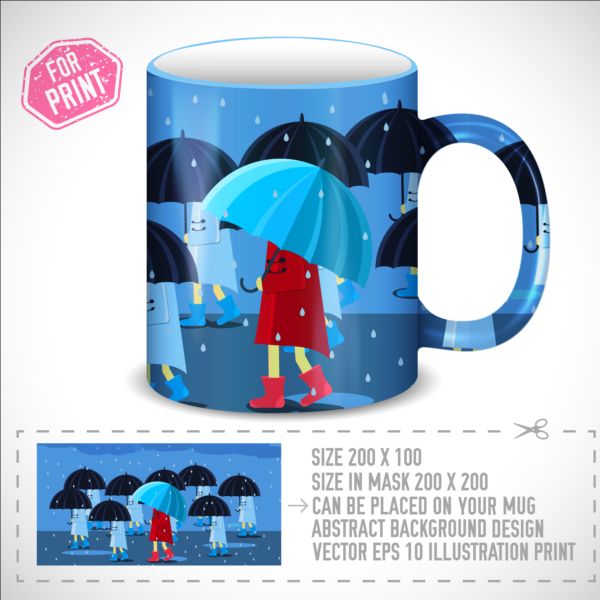 Girl and umbrella with mug vector 02 umbrella mug girl   