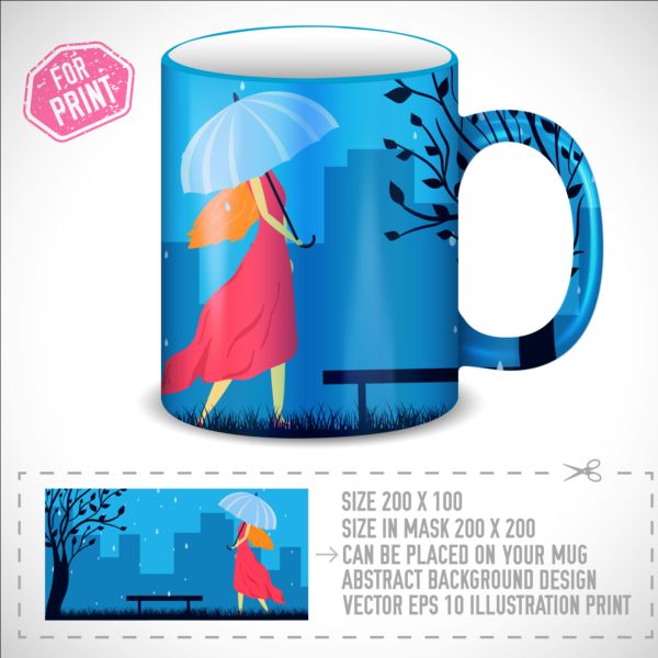 Girl and umbrella with mug vector 01 umbrella mug girl   