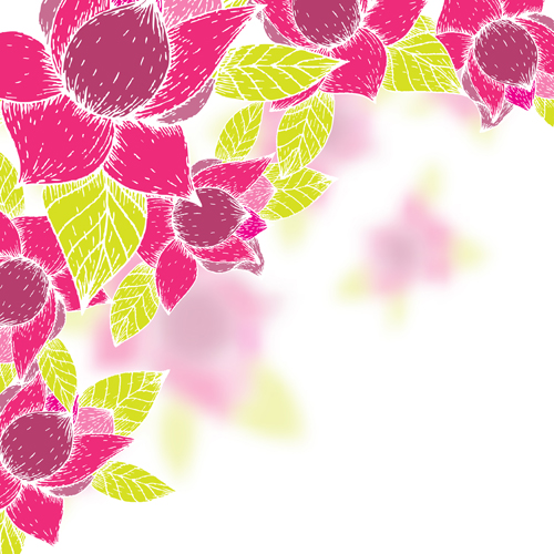 Pink flowers and yellow leaves vector background 07 yellow pink leaves flowers background   